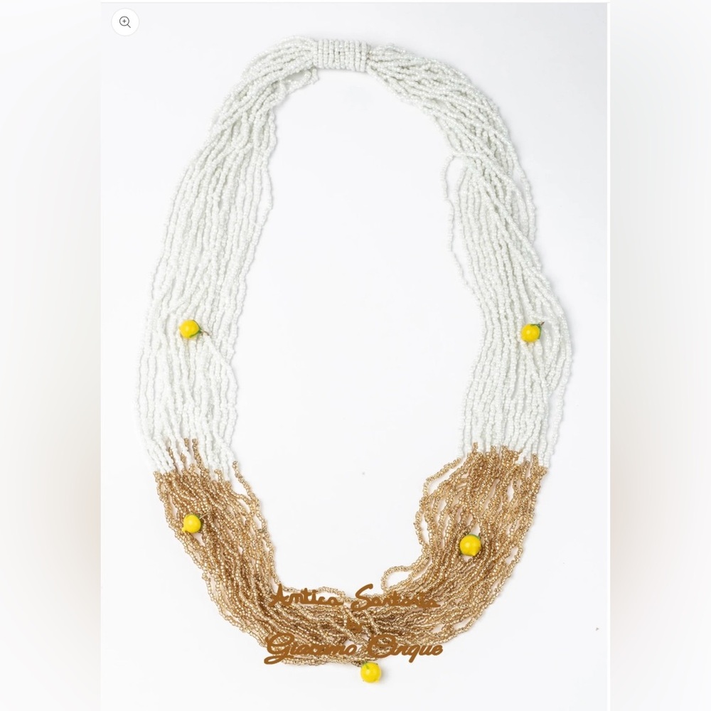 Antica Sartoria Beaded Necklace in Lemon Gold and White NWT Gorgeous